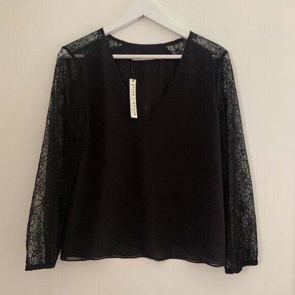 NWT Alice + Olivia Black Silk Top - Picture 7 of 8